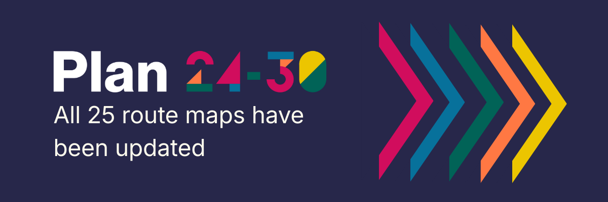 image reads Plan 24-30, all route maps have been updated, with colour arrows to represent direction